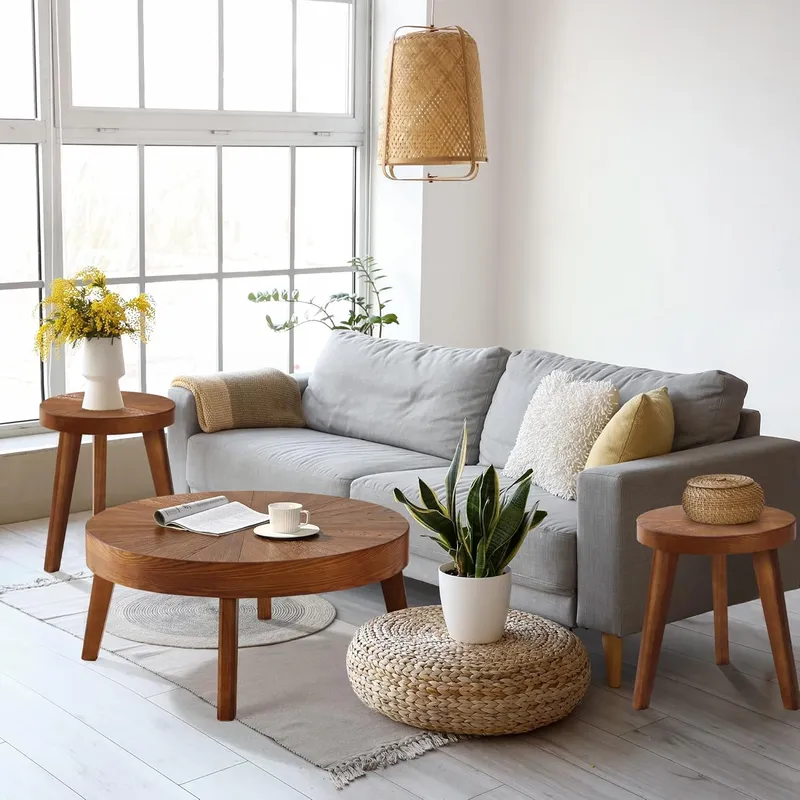 HOKYHOKY Farmhouse Round Coffee Table Set of 3