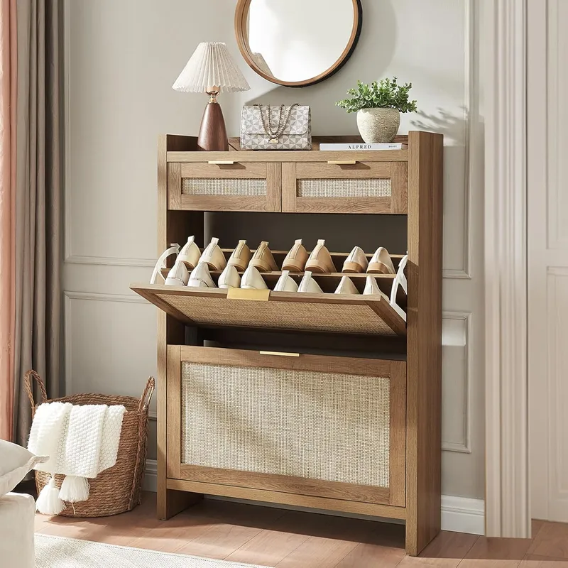 HOKYHOKY Rattan Shoe Storage Cabinet with 2 Drawers